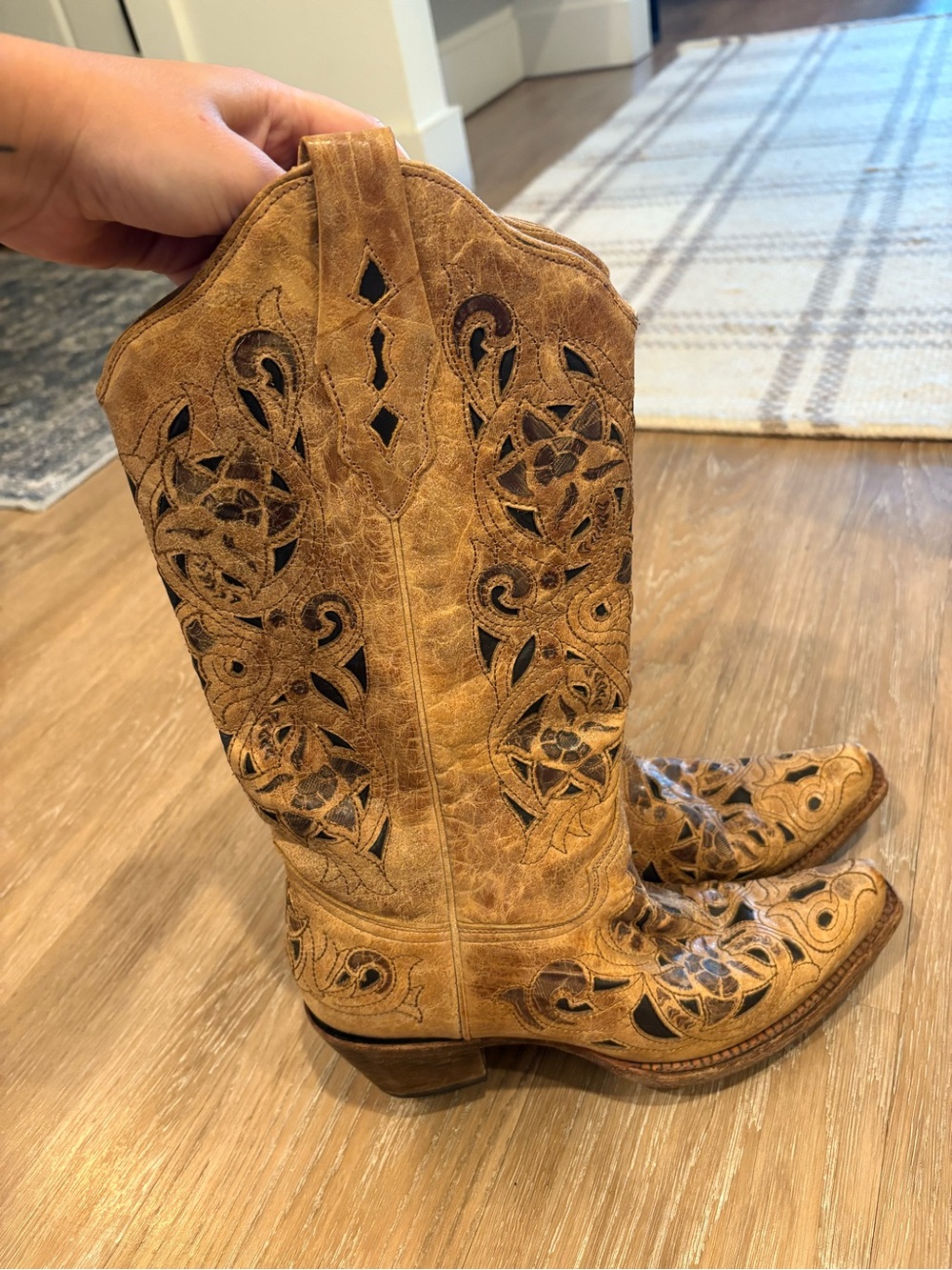 Corral Tan Embroidered Cutout Western Heeled Boots